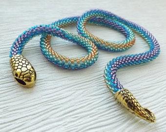 Serpent Necklace Statement Necklace Bead necklace Snake Choker Necklace Wiccan Jewelry Flexible Snake Necklace Iridescent Necklace Ouroboros