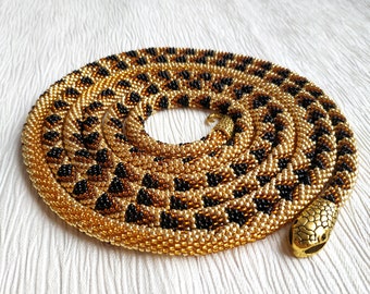 Snake necklace gold, Snake choker, Snake jewelry for women, Long beaded necklace, Wiccan jewelry, Witch jewelry, Statement jewelry