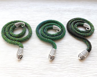 Green snake necklace, Costume snake jewelry, Green statement necklace, Snake choker, Witch jewelry, Wiccan jewelry, Ouroboros