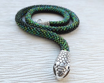 Green snake necklace, Unique handmade jewelry, Serpent necklace, Green Statement necklace, Witch jewelry, Ouroboros necklace