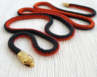 Snake necklace beaded, Snake choker, Ouroboros choker, Snake jewelry, Long necklaces for women