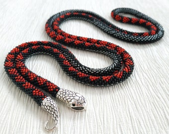 Red and black snake necklace, Snake choker, Snake jewelry, Ouroboros necklace, Serpent necklace, Wiccan necklace, Statement long necklace