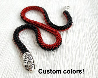 Red and black snake necklace, Seed bead necklace, Snake jewelry, Ouroboros necklace, Snake choker, Serpent necklace, Wiccan necklace