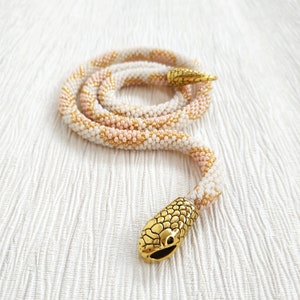 Snake necklace gold, Snake choker necklace, Snake jewelry, Beige statement necklace, Wiccan jewelry, Witch jewelry, Ouroboros necklace