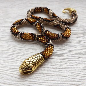 Gold snake necklace, Handmade beaded jewelry, Gold statement necklace, Witch jewelry, Snake jewelry, Wiccan jewelry, Ouroboros necklace, Zen image 5