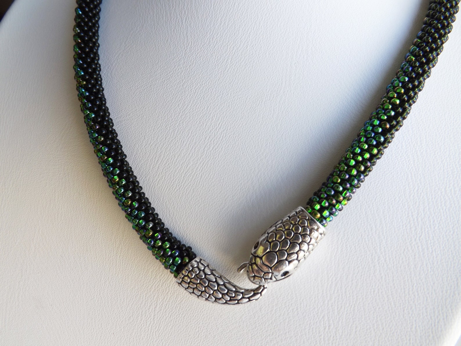Green Snake Necklace Unique Handmade Jewelry Serpent Etsy