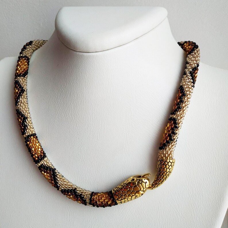 Gold snake necklace, Handmade beaded jewelry, Gold statement necklace, Witch jewelry, Snake jewelry, Wiccan jewelry, Ouroboros necklace, Zen image 9