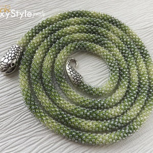Layering Necklace Birthday Gift Idea Green Jewelry Gift Beaded Jewelry Snake Necklace Women Gift Crochet Jewelry Bib Jewelry Yoga Jewelry image 9