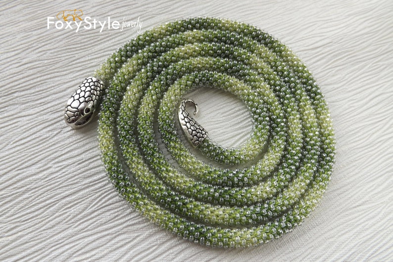 Layering Necklace Birthday Gift Idea Green Jewelry Gift Beaded Jewelry Snake Necklace Women Gift Crochet Jewelry Bib Jewelry Yoga Jewelry image 9