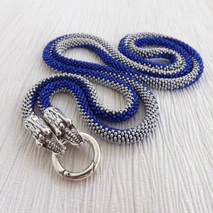 Silver dragon necklace, Snake necklace, Dragon jewelry, Blue and silver statement necklace,  Snake jewelry for women, Wiccan jewelry