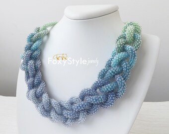 Beaded Blue Necklace Bib Necklace Blue Wedding Statement Necklace Color Changing Jewelry Periwinkle Necklace Crochet Necklace Mother In Law