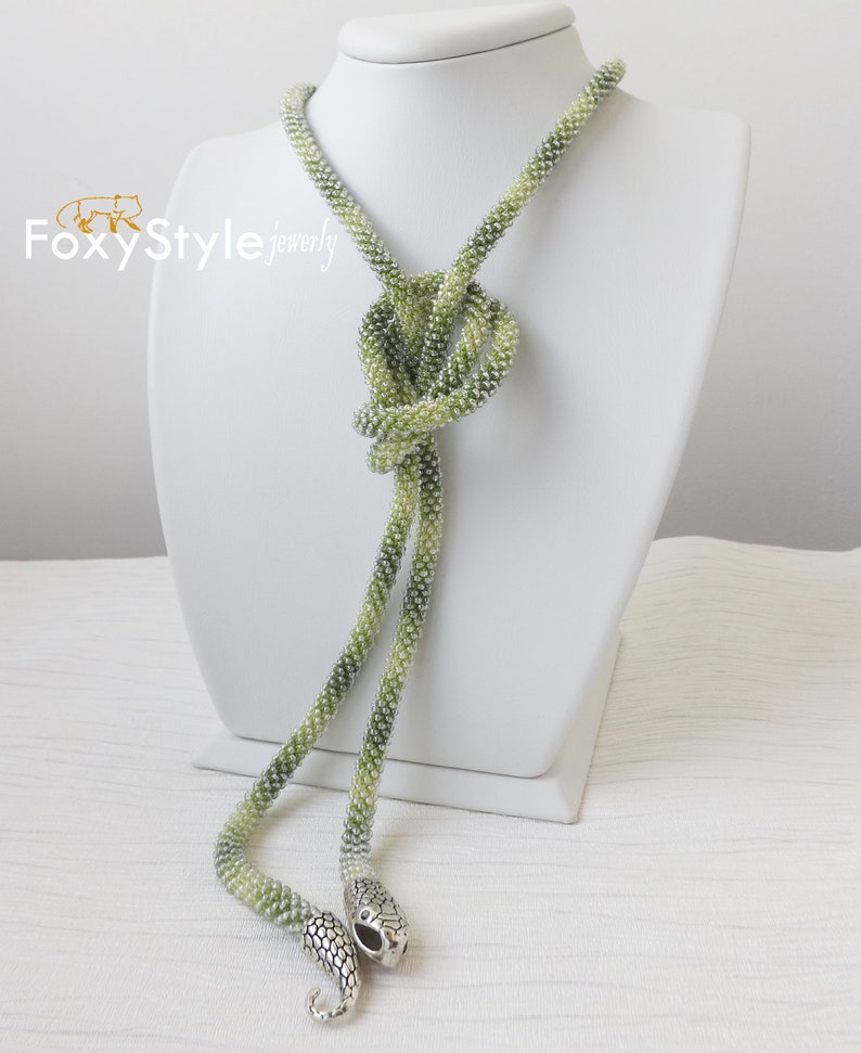 Layering Necklace Birthday Gift Idea Green Jewelry Gift Beaded Jewelry Snake Necklace Women Gift Crochet Jewelry Bib Jewelry Yoga Jewelry image 7