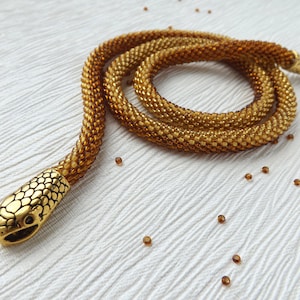 Beaded snake necklace, Snake choker, Day collar, Gold bead necklace, Ethnic beaded necklace, Boho necklace, 40th birthday gift for her image 1