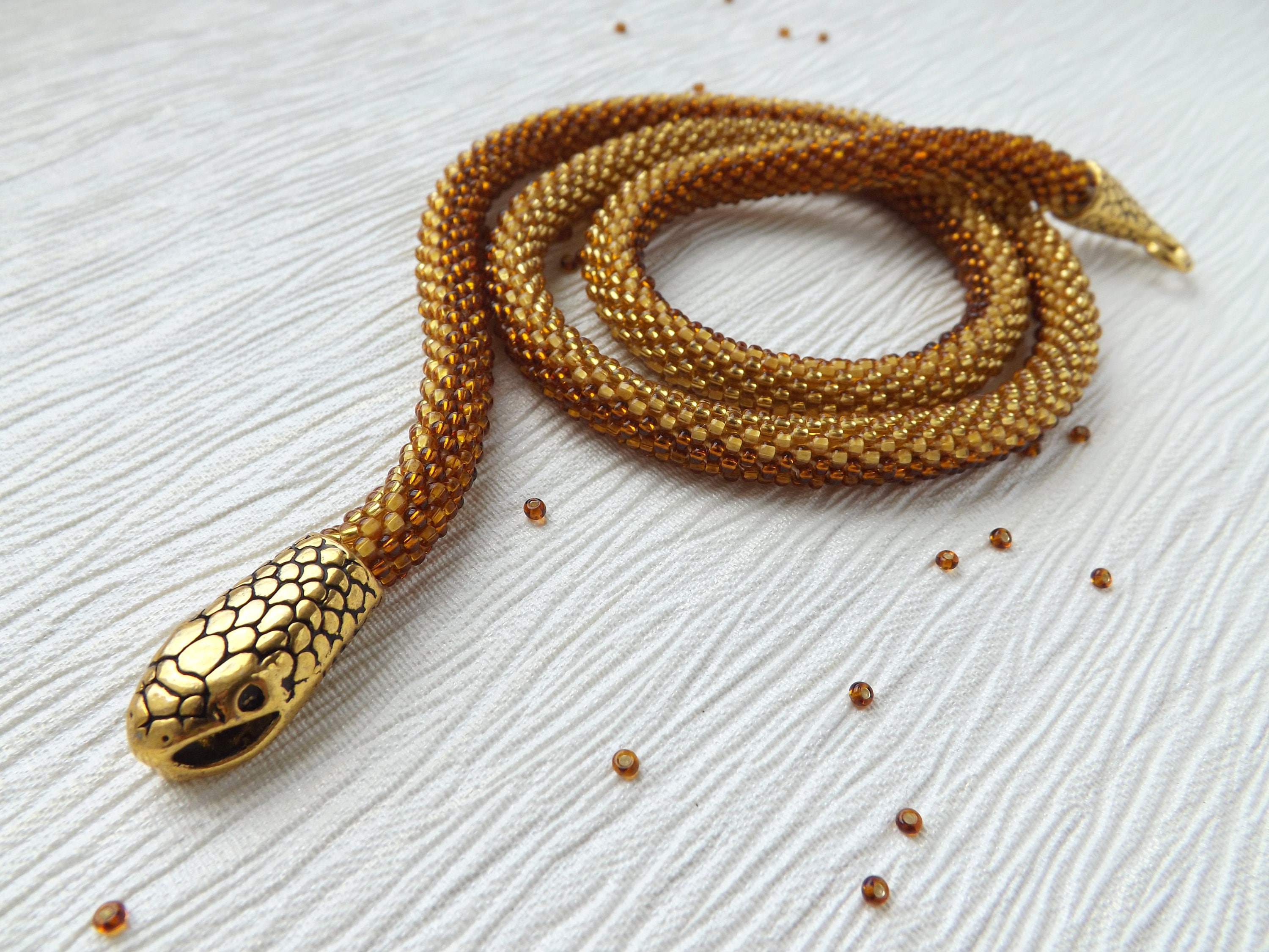 Snake Necklace Gold Bead Necklace Ethnic Beaded Necklace Boho | Etsy