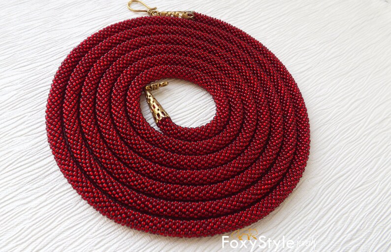 Statement Red Necklace Long Red Bead Necklace Crochet Red Jewelry Rope Necklace Red Gift for women elegant red jewelry beadwork gift for mom image 1