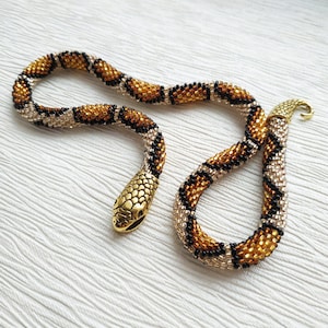 Gold snake necklace, Handmade beaded jewelry, Gold statement necklace, Witch jewelry, Snake jewelry, Wiccan jewelry, Ouroboros necklace, Zen image 6