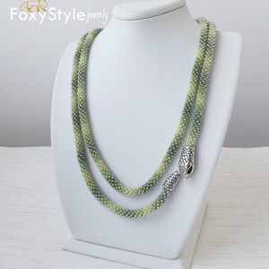 Layering Necklace Birthday Gift Idea Green Jewelry Gift Beaded Jewelry Snake Necklace Women Gift Crochet Jewelry Bib Jewelry Yoga Jewelry image 10