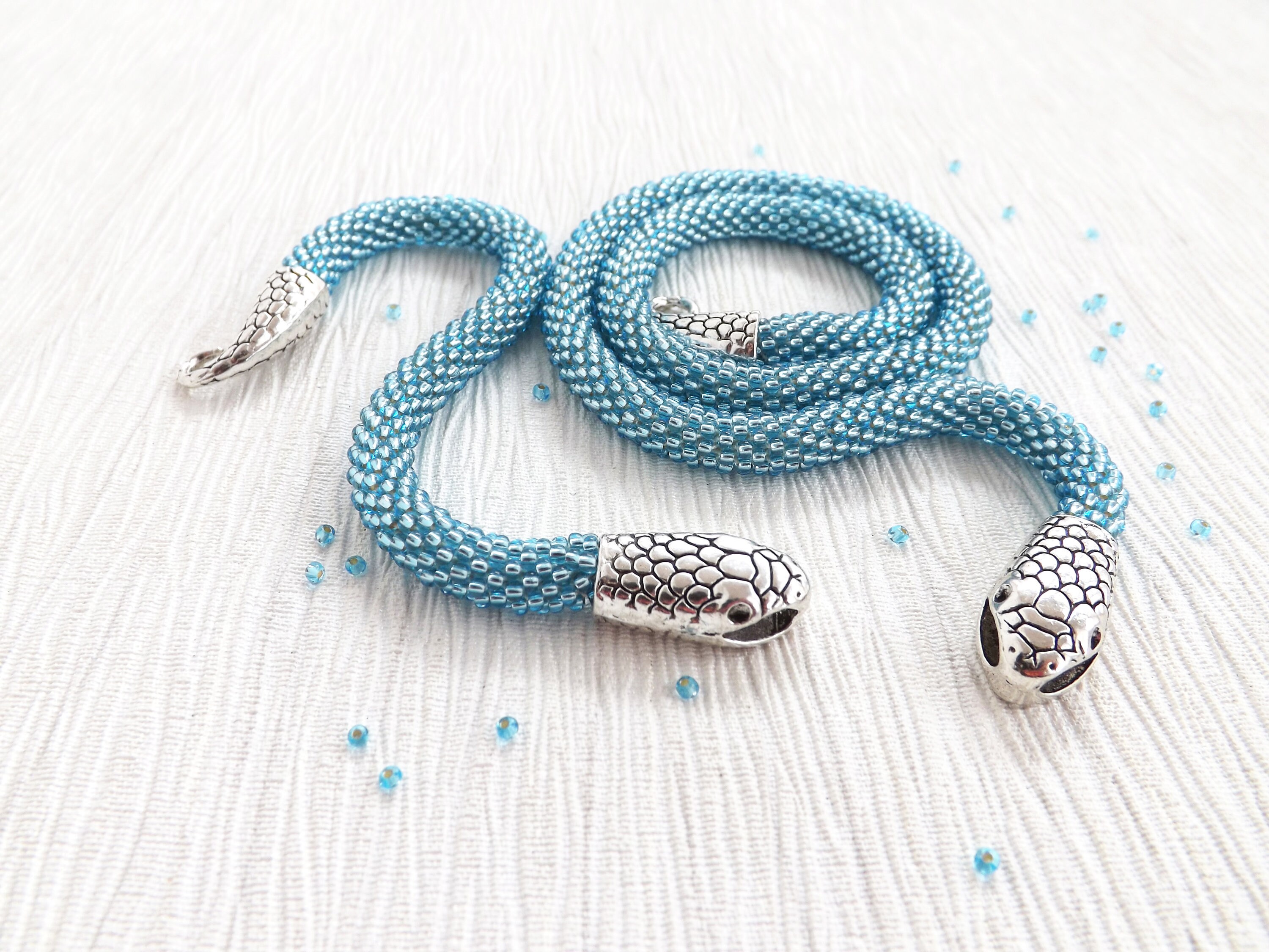 Snake Jewelry Set Snake Bead Necklace Snake Choker Blue Etsy