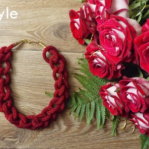 Statement Red Necklace Long Red Bead Necklace Crochet Red Jewelry Rope Necklace Red Gift for women elegant red jewelry beadwork gift for mom image 6