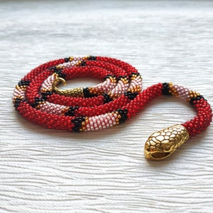 Red snake necklace, Snake choker necklace, Snake jewelry, Bead red necklace, Ouroboros necklace, Best birthday gifts for her