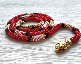 Red snake necklace, Snake choker necklace, Snake jewelry, Bead red necklace, Ouroboros necklace, Best birthday gifts for her