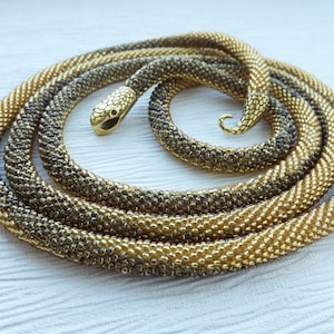 gold snake necklace, layering bead necklace, long gold necklace, celtic necklace, gift for wife, snake jewelry, serpent necklace image 1