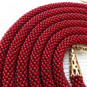 Statement Red Necklace Long Red Bead Necklace Crochet Red Jewelry Rope Necklace Red Gift for women elegant red jewelry beadwork gift for mom image 3