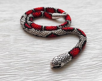 Beaded snake necklace, Snake choker, snake necklace silver, Ouroboros necklace, Bead crochet necklace, Beaded collar necklace