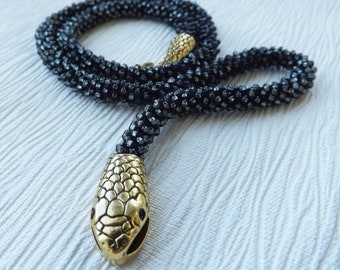 Snake Necklace Thin Black Choker Snake Choker Seed Bead Necklace Beaded Black Necklace Gothic Choker Tribal Ethnic Necklace Snake Jewelry