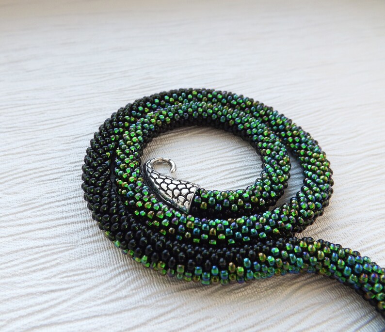 Green Snake Necklace Unique Handmade Jewelry Serpent Etsy