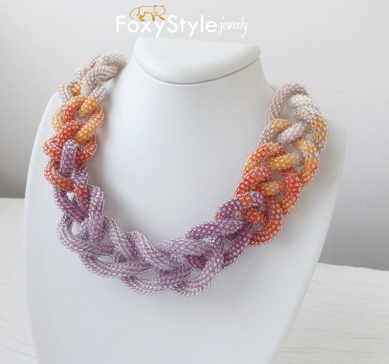 Statement Purple Necklace Boho Bridal Beaded Necklace Birthday Gift For Mom Modern Charm Necklace Ombre Necklace Multicolor Necklace Lilac image 4