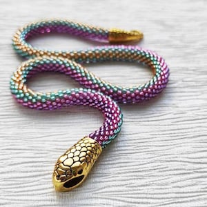 Gargantilla de cuentas hecha a mano, collar de serpiente con cuentas, gargantilla de serpiente, pulsera de serpiente, collar de cuerda, gargantilla de cuentas de semillas, joyería de serpiente, collar de cuentas