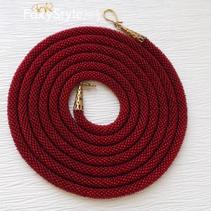 Statement Red Necklace Long Red Bead Necklace Crochet Red Jewelry Rope Necklace Red Gift for women elegant red jewelry beadwork gift for mom image 5