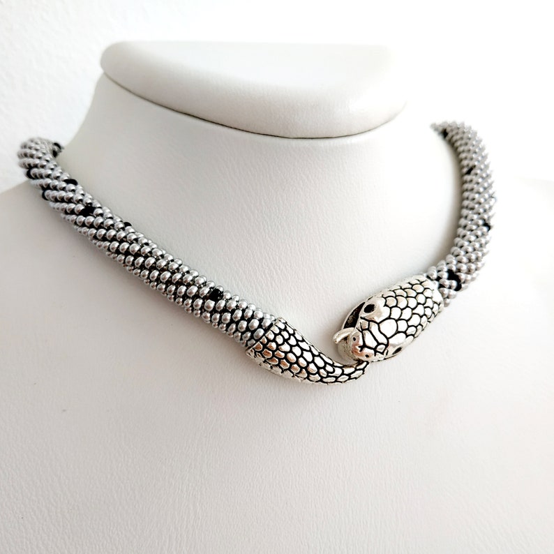 Silver Snake Necklace Snake Choker Necklace Silver Statement Etsy