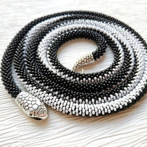 Snake necklace, Snake choker, Black and white beaded necklace, Snake jewelry, Black and white choker, Ouroboros necklace