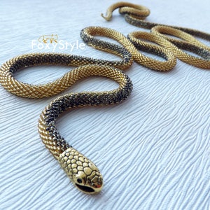 gold snake necklace, layering bead necklace, long gold necklace, celtic necklace, gift for wife, snake jewelry, serpent necklace image 3