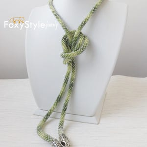 Layering Necklace Birthday Gift Idea Green Jewelry Gift Beaded Jewelry Snake Necklace Women Gift Crochet Jewelry Bib Jewelry Yoga Jewelry image 3