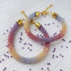 Beaded Bracelet Crochet Bracelet Femme Seed Bead Bracelet Mindfulness Gift Purple Bracelet Rope Bracelet Everyday Charm Bracelet Gift image 1