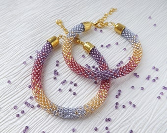 Beaded Bracelet Crochet Bracelet Femme Seed Bead Bracelet Mindfulness Gift Purple Bracelet Rope Bracelet Everyday Charm Bracelet Gift