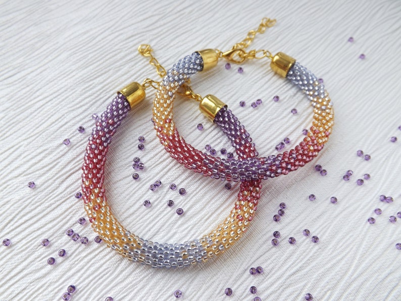 Bracelet Perlé Crochet Bracelet Femme Graine Perle Bracelet Pleine Conscience Cadeau Bracelet Violet Corde Bracelet Bracelet De Charme De Tous les Jours Cadeau image 1