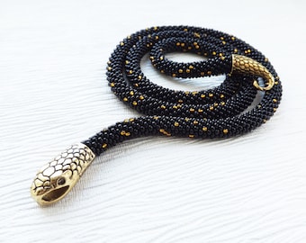 Beaded Snake Necklace Black Gothic Necklace Witch Jewelry Unique Necklace Black Beaded Choker Gothic Choker Snake Choker Black Necklace