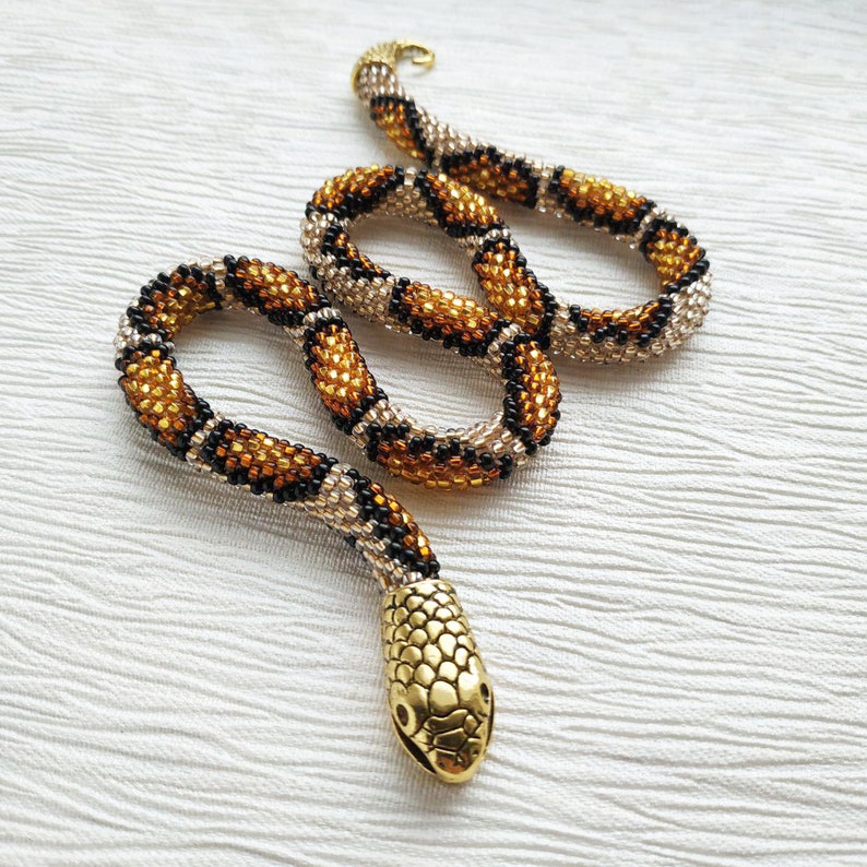 Gold snake necklace, Handmade beaded jewelry, Gold statement necklace, Witch jewelry, Snake jewelry, Wiccan jewelry, Ouroboros necklace, Zen image 8