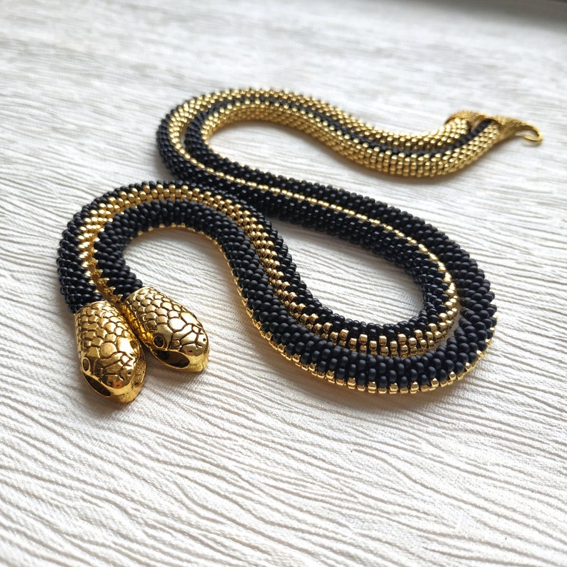 Beaded Snake Necklace Black and Gold Necklace Snake Choker - Etsy