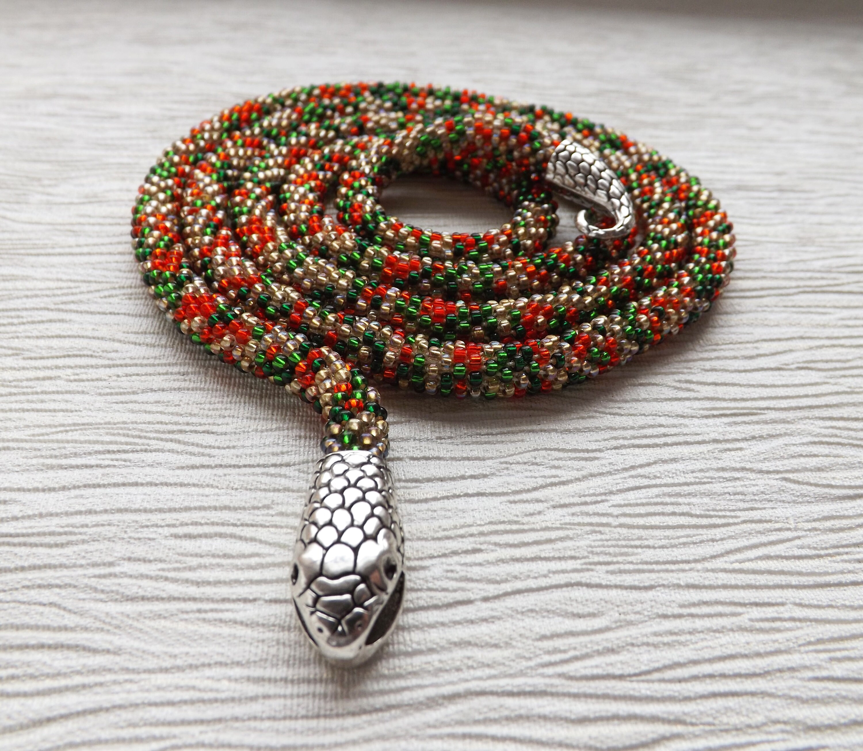 Beaded Snake Necklace Beaded Crochet Rope Necklace Serpent Etsy