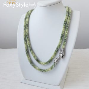 Layering Necklace Birthday Gift Idea Green Jewelry Gift Beaded Jewelry Snake Necklace Women Gift Crochet Jewelry Bib Jewelry Yoga Jewelry image 2