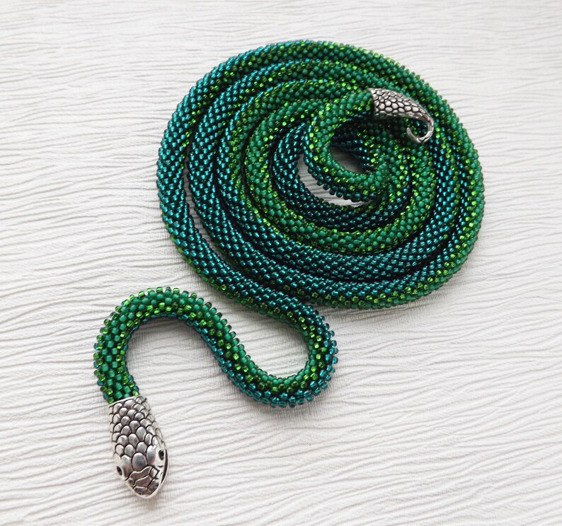 Green Snake Necklace Serpent Necklace Ouroboros Jewelry Etsy