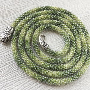 Layering Necklace Birthday Gift Idea Green Jewelry Gift Beaded Jewelry Snake Necklace Women Gift Crochet Jewelry Bib Jewelry Yoga Jewelry image 1