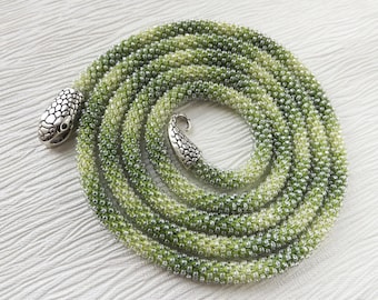 Layering Necklace Birthday Gift Idea Green Jewelry Gift Beaded Jewelry Snake Necklace Women Gift Crochet Jewelry Bib Jewelry Yoga Jewelry
