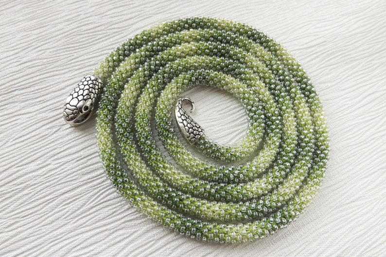 Layering Necklace Birthday Gift Idea Green Jewelry Gift Beaded Jewelry Snake Necklace Women Gift Crochet Jewelry Bib Jewelry Yoga Jewelry image 1