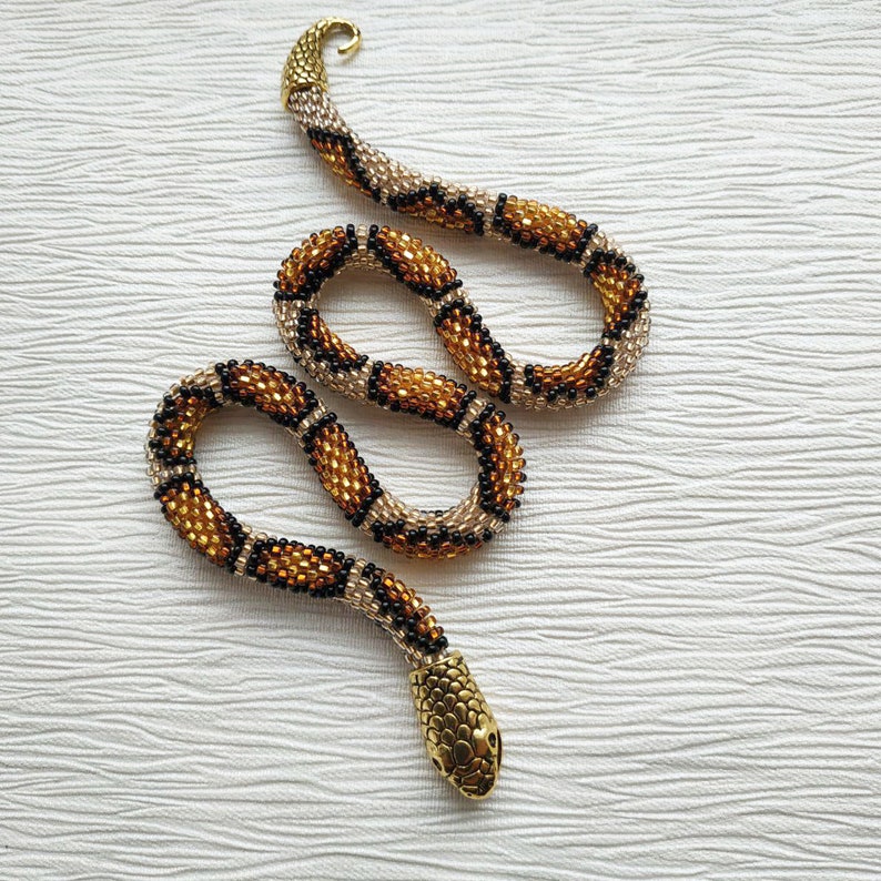 Gold snake necklace, Handmade beaded jewelry, Gold statement necklace, Witch jewelry, Snake jewelry, Wiccan jewelry, Ouroboros necklace, Zen image 4